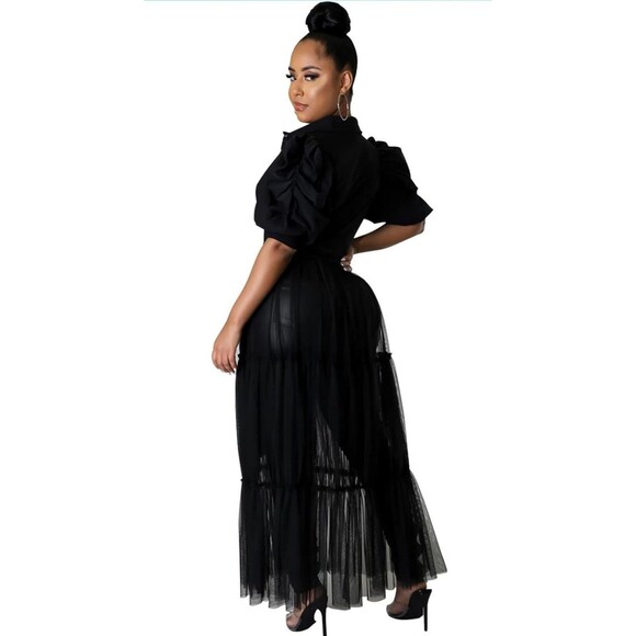 Ekaliy Sexy Long Sleeve High Low Dress Women 2XL Black Asymmetrical Ruffle - Picture 1 of 9